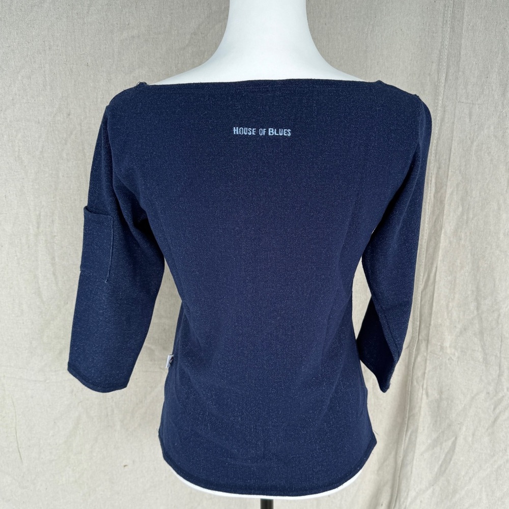 Vintage House of Blues Size M Blue Heart 3/4 length Sleeve Shirt - Picture 5 of 8